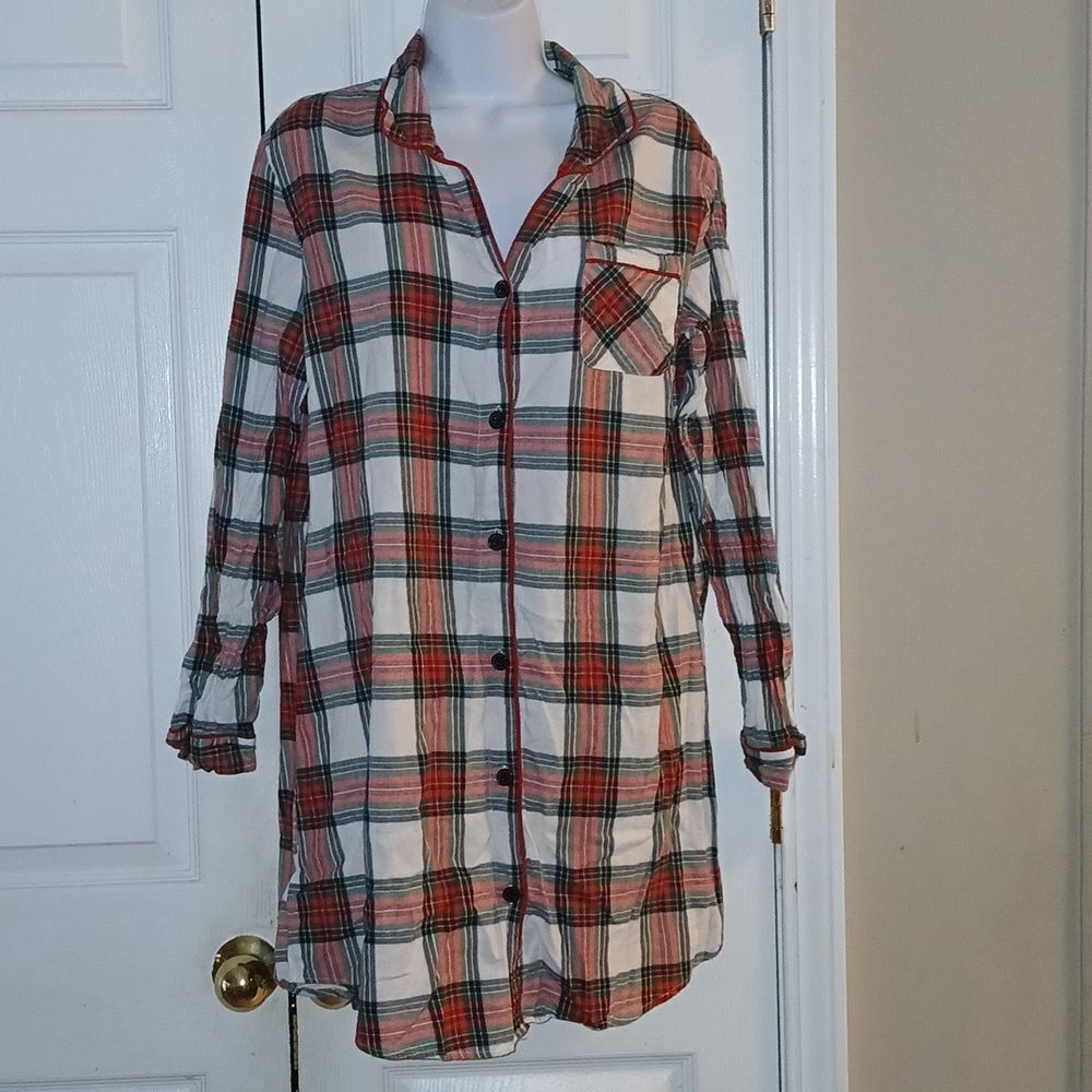 Wondershop button down tartan plaid flannel holiday pj nightgown sleepwear  Sz L